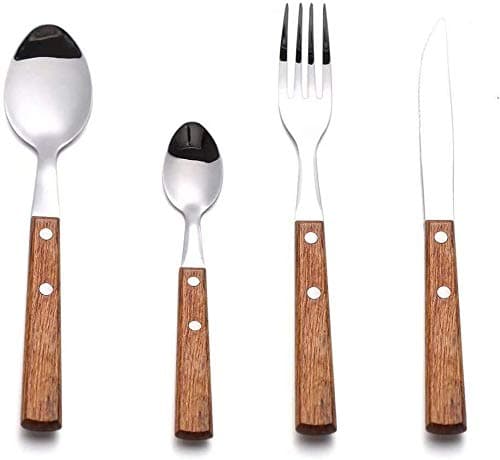 Forks and Spoons Silverware Set HAPPY KIT Wooden Handle Flatware Set 16Piece 4 Sets 188 Stainless Steel Cutlery Set Wooden Spoons Dinner Knife Dinner Fork and Spoon Set