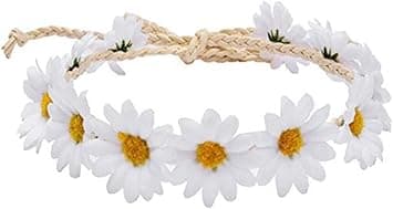 3PCS Daisy Flower Headband Sunflower Crown Floral Hair Wreath Bohemia Headpiece Hair Band for Bridal Women Girls Hippie Wedding Party Beach Festival White