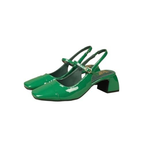 Theater Women Twiggy Green Mary Jane Heels | Double Strap Square Toe Block Sandals | Stylish & Comfortable for Office & Casual Wear