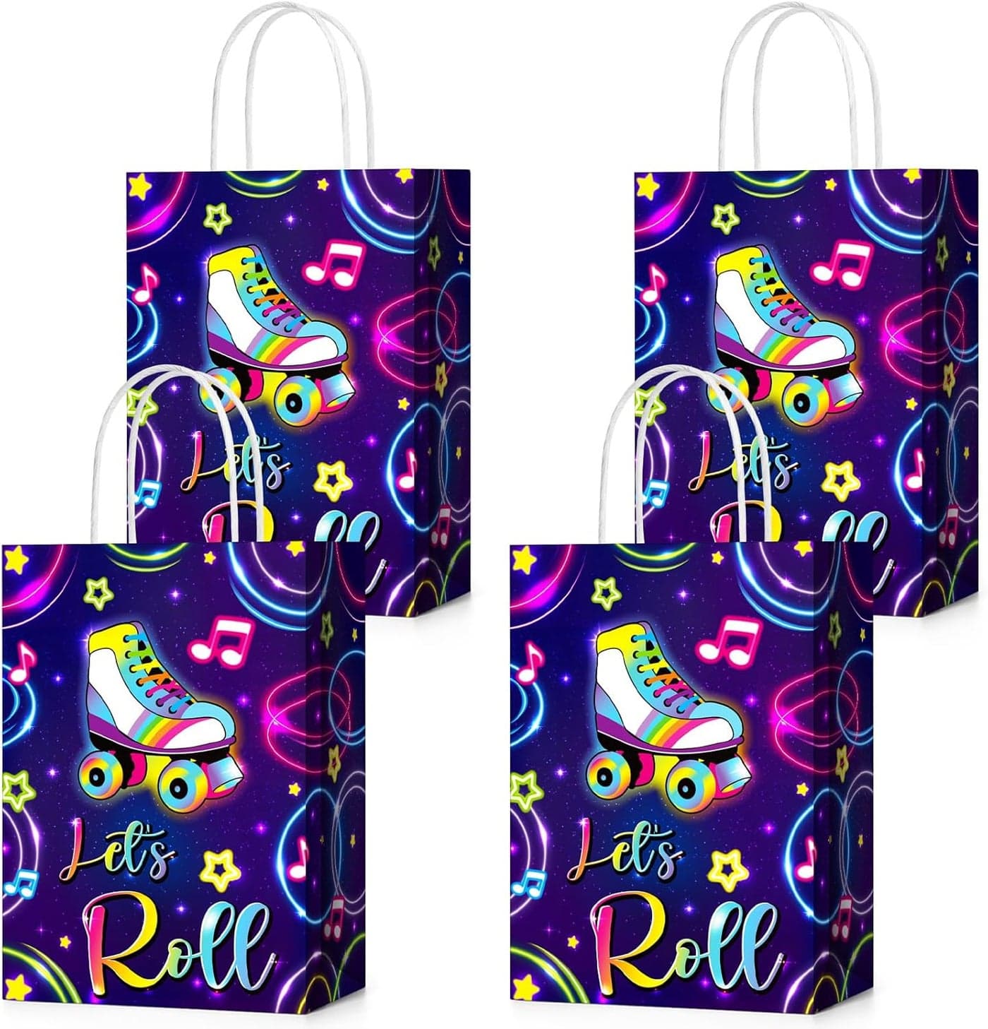 Geyoga 24 Pcs Glow in the Dark Gift Bags Glow Party Favor Supplies Neon Birthday Supplies Mini Goodie Candy Tote Bag with Handles for Neon Birthday Party DecorationsRoller Skate