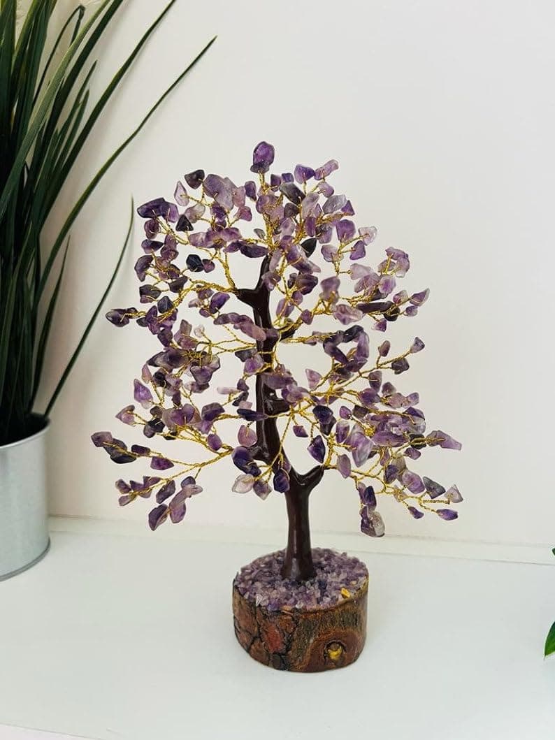 Chakra Tree of Life Crystal Tree for Positive Energy Amethyst Gem Tree Purple Home Decor Feng Shui Crystal Prosperity Stone