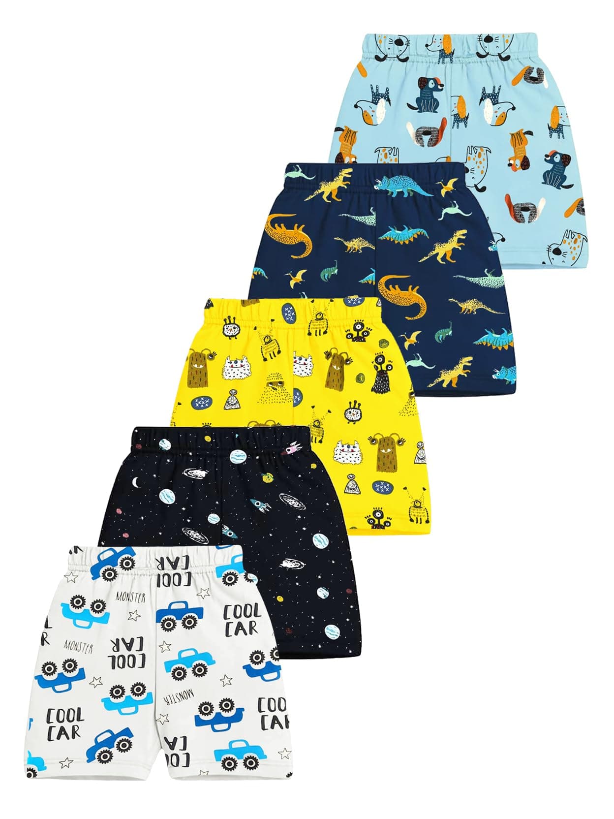 Kuchipoo Boys Regular Fit Cotton Shorts (KUC-SHT-142, Multicolor, 5-6 Years) - Pack of 5