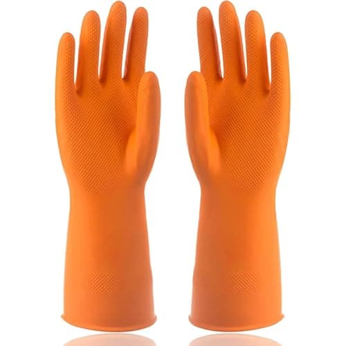 Padchaaya Rubber Cleaning Gloves | Reusable Gloves for Cleaning | Chemicals & Detergents Resistant | Pack of 2 |Heavy Duty Hand Gloves|Hand Gloves for Dish Washing, Gardening & Cleaning (Orange)