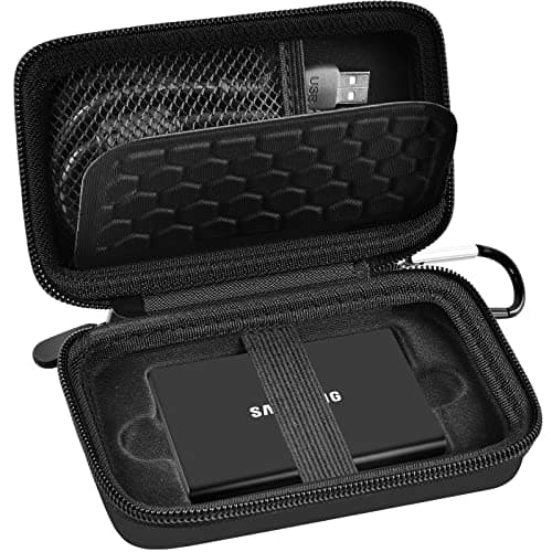 Case Compatible with Samsung T7/ T7 Touch Portable SSD 1TB 2TB 500GB USB 3.2 External Solid State Drive, Travel Carrying Storage Organizer Fits for USB Cables and More Accessories (Full Black)