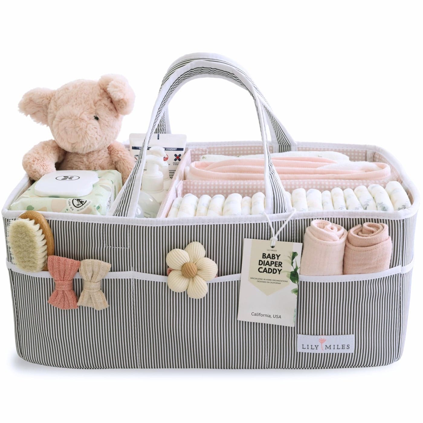 Lily Miles Baby Diaper Caddy Organizer Tote Bag for Baby Girl Essentials Baby Shower Basket Nursery Must Haves Registry Favorites Newborn Caddie Car Travel GrayBlush Extra Large