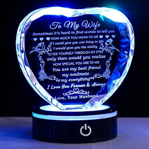 YWHL Gifts for Wife with Colorful LED Base Romantic Wedding Anniversary I Love You Gifts for Her Best Wife Birthday Gift Ideas to My Wife Crystal Keepsakes Presents from Husband