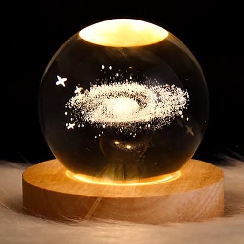 CraftVatika LED Night Light Saturan Crystal Ball Table Lamp for Kids Room Study Room, 3D Saturan Crystal Ball Night Light Lamp, USB LED Lamp for Kids, 5 CM Glass Ball with Wooden Base