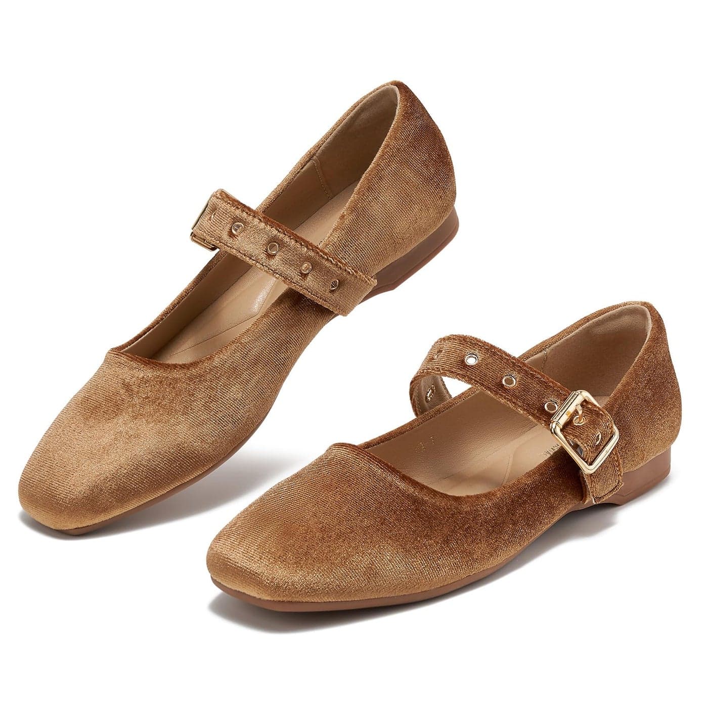 hingswink Brown Mary Jane Shoes Women Fishnet Mesh Ballet Flats with Strap Buckle Closed Toe MaryJanes Shoes Ballerina Flats for Women Dressy Comfortable VelvetBrown6