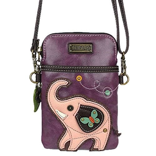 CHALA Wilderness Animal Collection Cell Phone Crossbody Purse-Women PU Leather/Canvas Multicolor Handbag with Adjustable Strap - Elephant - purple