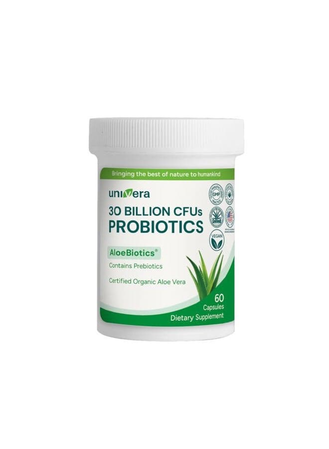 Probiotics and Prebiotics 30 Billion CFUs -14 Strains, Digestive Enzymes for Adults Men & Women - Probiotics Lactobacillus Acidophilus - Digestive Health Capsules, Vegan, AloeBiotics, 60ct.