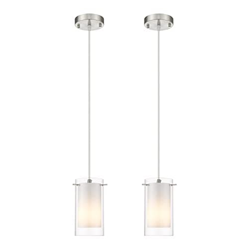 AKEZON Modern Glass Pendant Light 2 Pack, Adjustable Hanging Pendant Lighting Kitchen Lights Island Dining Room Bathroom Bar, Brushed Nickel Finish