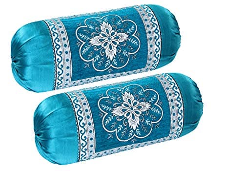 Outlay Home Luxury Chennile Velvet Bolster Covers, Set of 2 Diwan Set |Printed Bolster Pillow Covers Throw Bolster Covers| Booster Covers, 32x16 Inches, SkyBlue