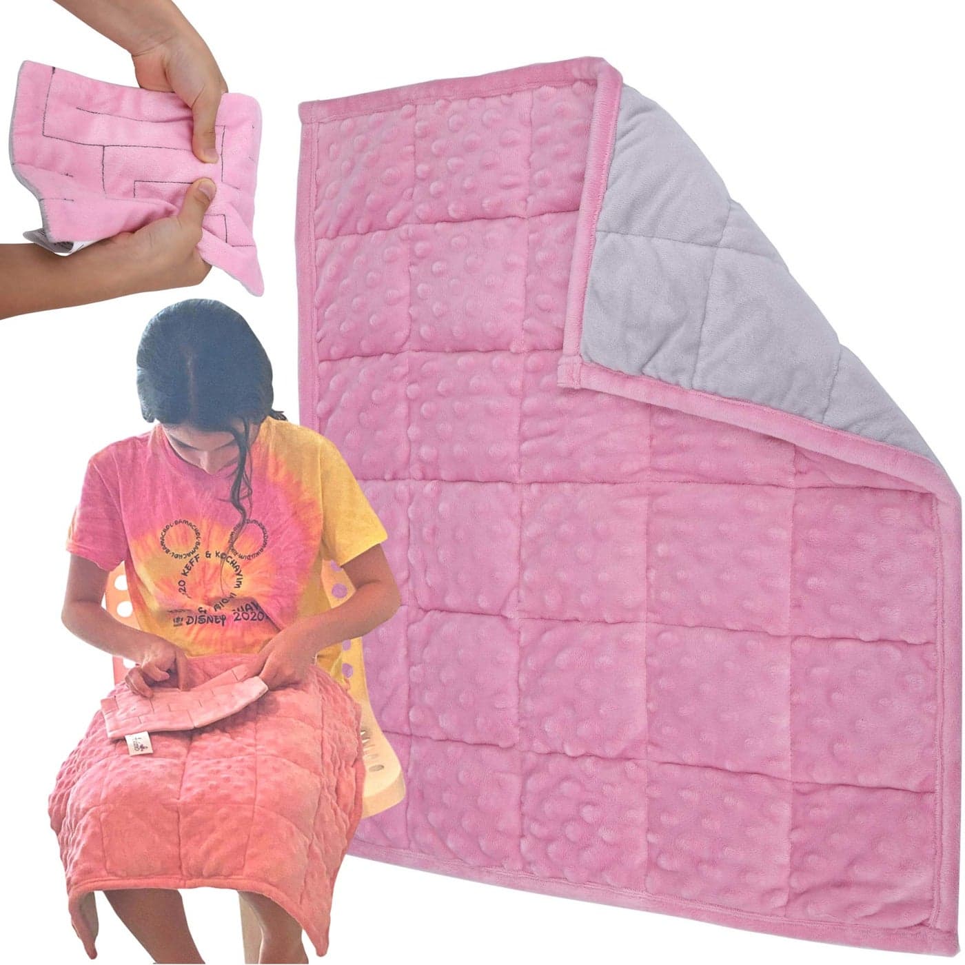 Aviano Weighted Lap Pad for Kids Blanket 5 Lbs Bundled with Fidget Marble Maze Sensory Tools Sensory Weighted Lap Blanket PinkGray
