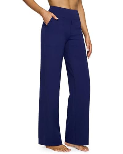 G4Free Yoga Pants with Pockets for Women Wide Leg Short Pants Dress Pants Women Casual Stretchy Palazzo Workout Pants(Royal Blue,M,29")