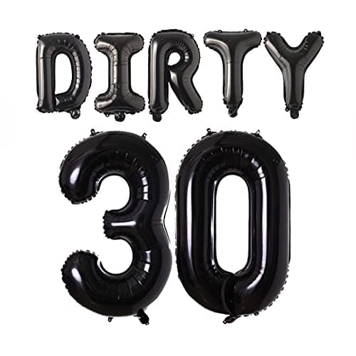 Atpata Funky DIRTY 30 Foil Balloons for Naughty 30th Birthday Party Decorations (Black)