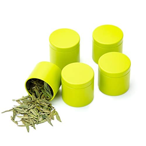 Tianhui Small Tin Can Box with Airtight Lids Canister for Coffee Tea Candy Storage Loose Leaf Tea Tin Containers Storage 5 Pcs (Green, S)