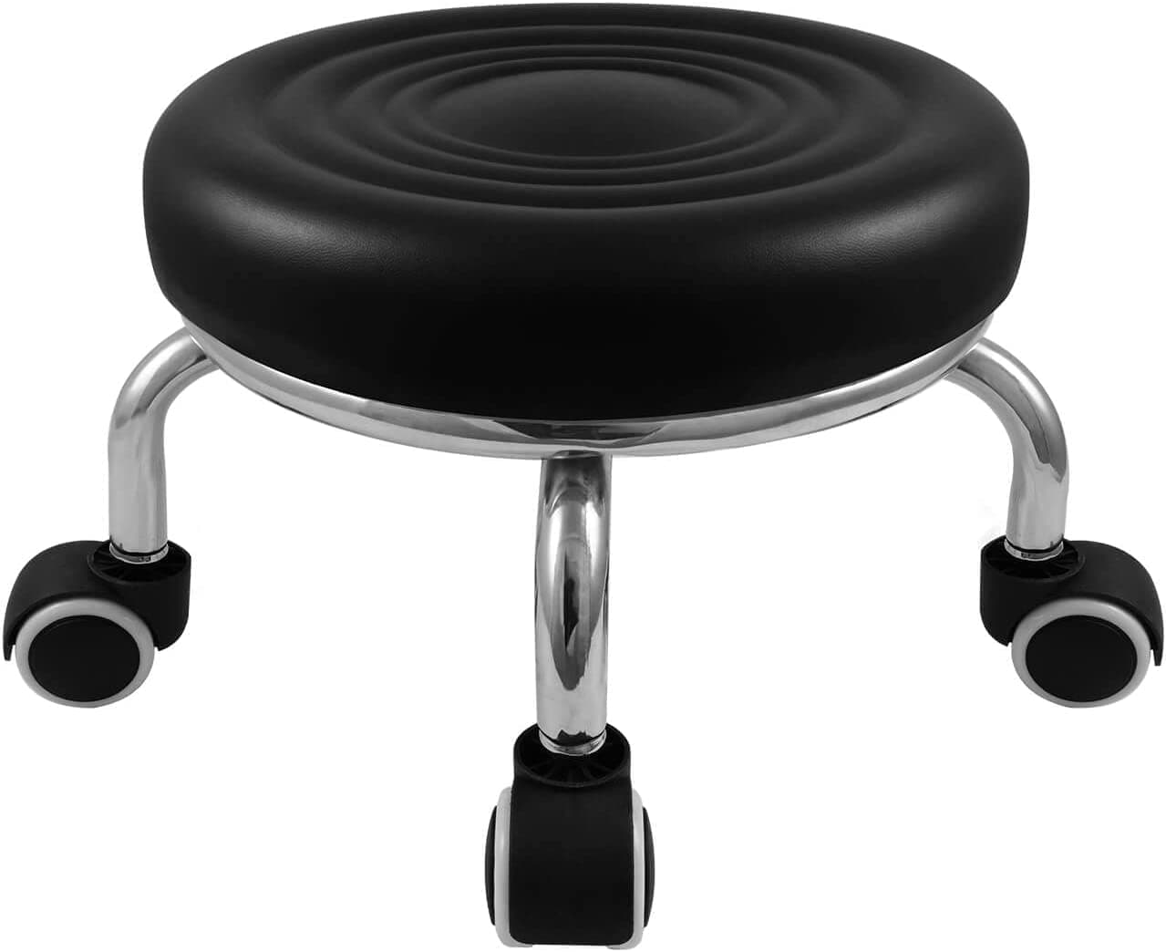 Meble Home Leatherette Heavy Duty ???? ????? Rolling Stool with Universal Swivel Caster Wheels Home Roller Stool for Kitchen Library Garage Pottery Making Modern Round Red (Black), 32 x 22 Cm