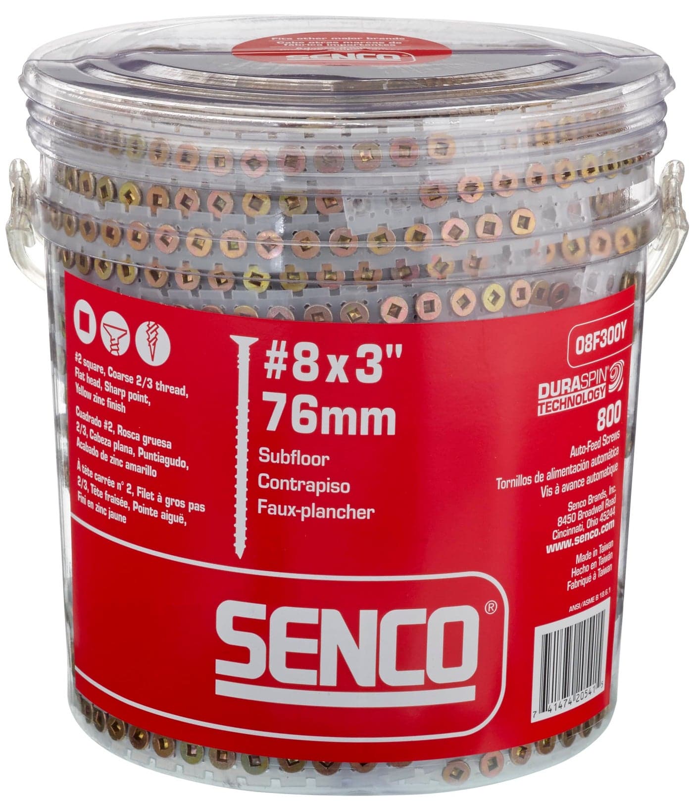 Senco 08F300Y DuraSpin 8 x 3inch Wood to Wood Collated Screw 800 Ct