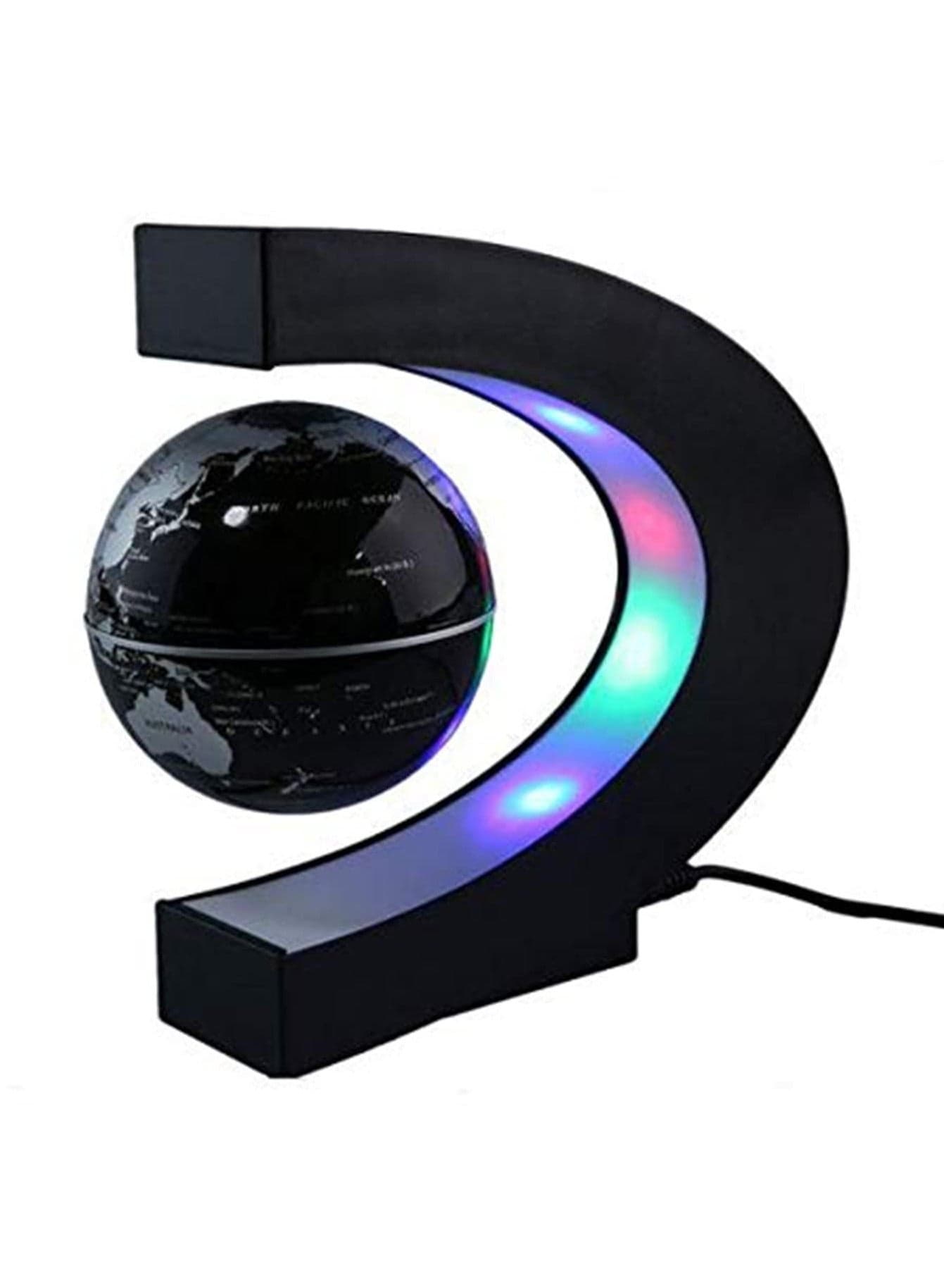 C Shape LED World Map Floating Globe Magnetic Levitation Light Antigravity Magic Novel Light Home Office Decor Night Lamp Gift Black