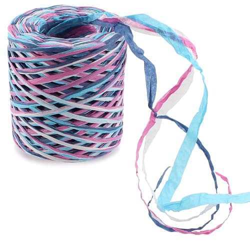 SHRJ Raffia Paper Ribbon 393 Feet Colorful Matte Packing Paper Twine Ribbon MixedColor Natural Twine Raffia Wrapping Twines for Holiday Christmas Gift Wrapping 4 ColorBlue White Pink Navy Blue