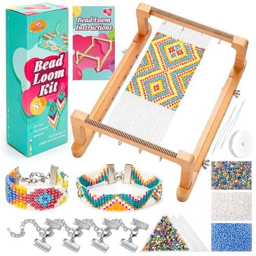 PP OPOUNT Adjustable Bead Loom Kit, Wood Loom Beading Supplies with Detailed Instructions, Practical Jewelry Making Accessories, Beading Loom Kits for Adults Jewelry Making Bracelets Belts
