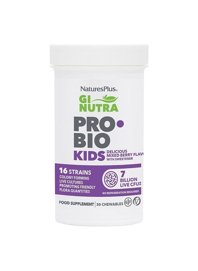 NaturesPlus GI Natural Probiotic Kids, Mixed Berry - 30 Chewables - Digestive & Immune Health Just for Kids - Gluten Free - 30 Servings