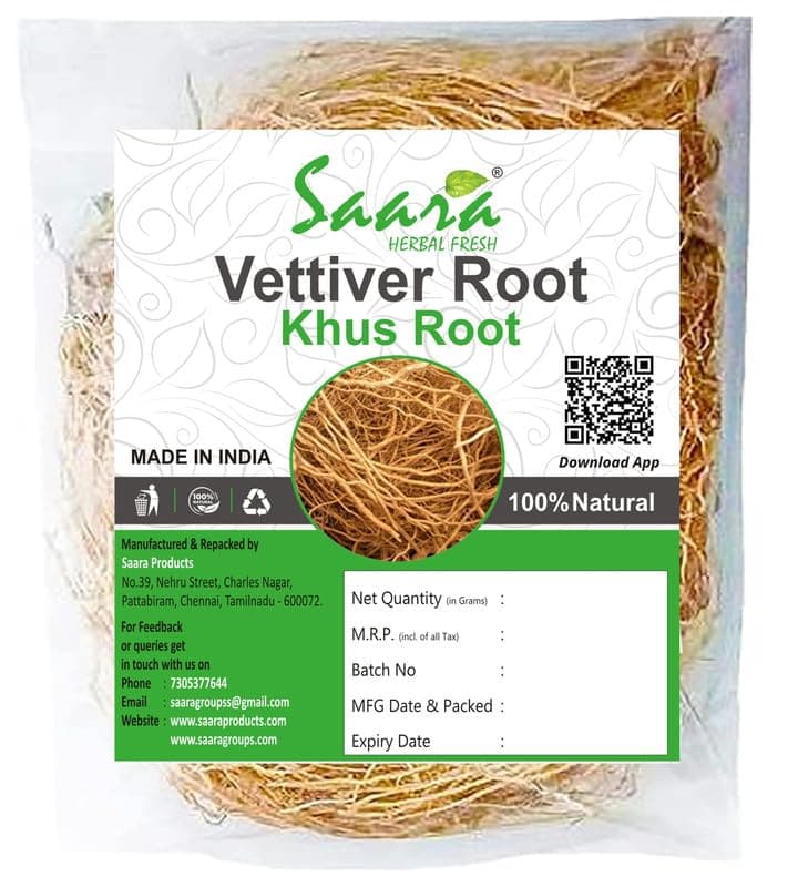 Saara HERBAL FRESH Vetiver Root 100g Khus Root Vetiveria Zizanioides Vala Kas Ramacham Vetiver for Hair Growth Healthy Skin Pack of 1 X 100g