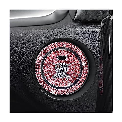 BELOMI 2 Pcs Bling Car Engine Start Stop Button Decorative Ring Crystal Rhinestone Push Start Button Protective Decal Bling Car Accessories for Wowen with HolePink