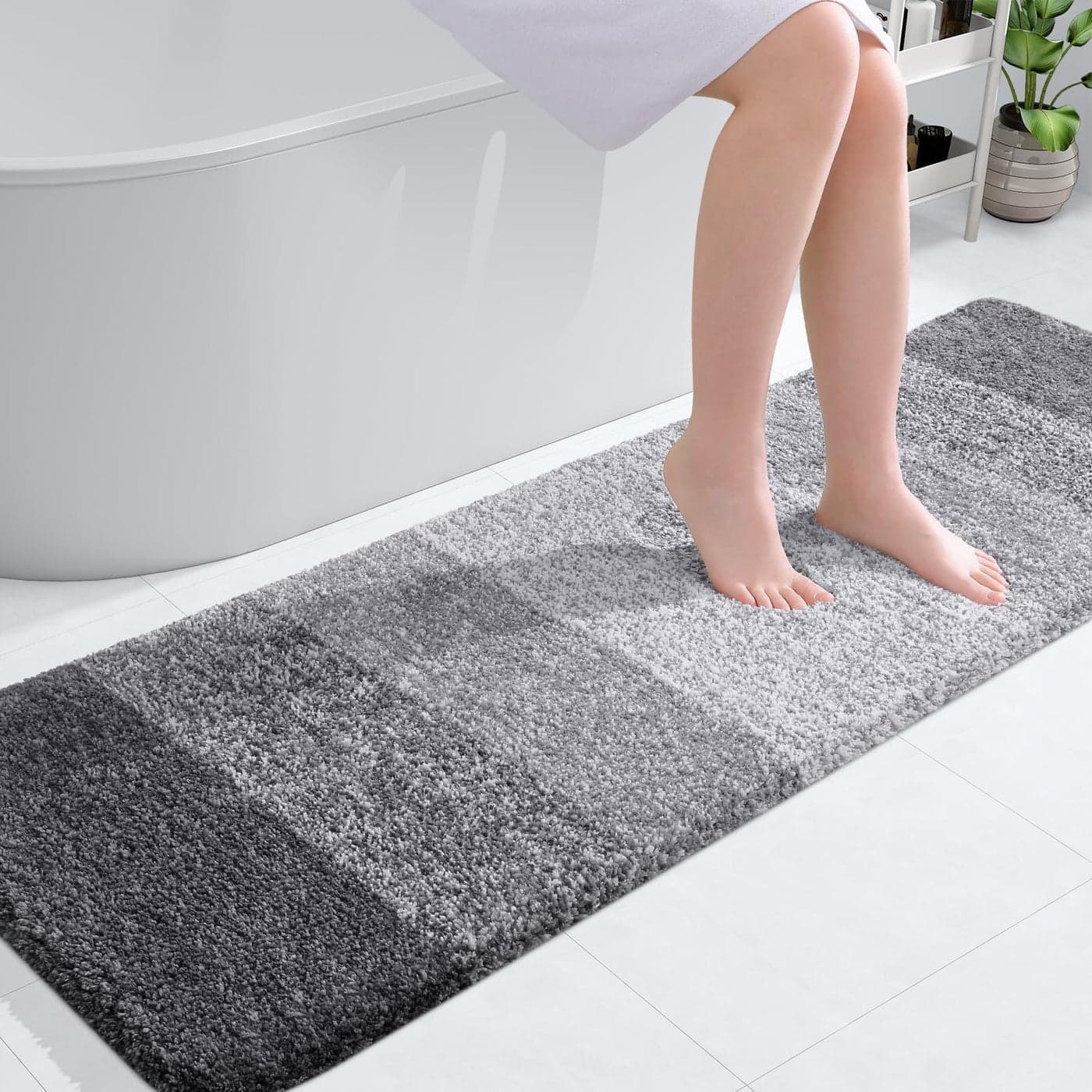 OLANLY Bathroom Runner Rugs 59x20 Extra Soft Absorbent Microfiber Bath Rugs Rubber Backing Quick Dry Machine Washable Bath Mats for Bathroom Floor Tub Shower and Home Decor Accessories Grey