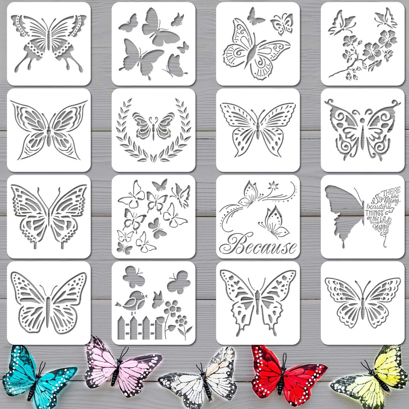 16 Pieces Butterfly Stencils Reusable Butterfly Template Art Painting Stencils for Paint Craft Wall DIY Fabric Floor Home Decor Wood Signs 51 x 51 Inches