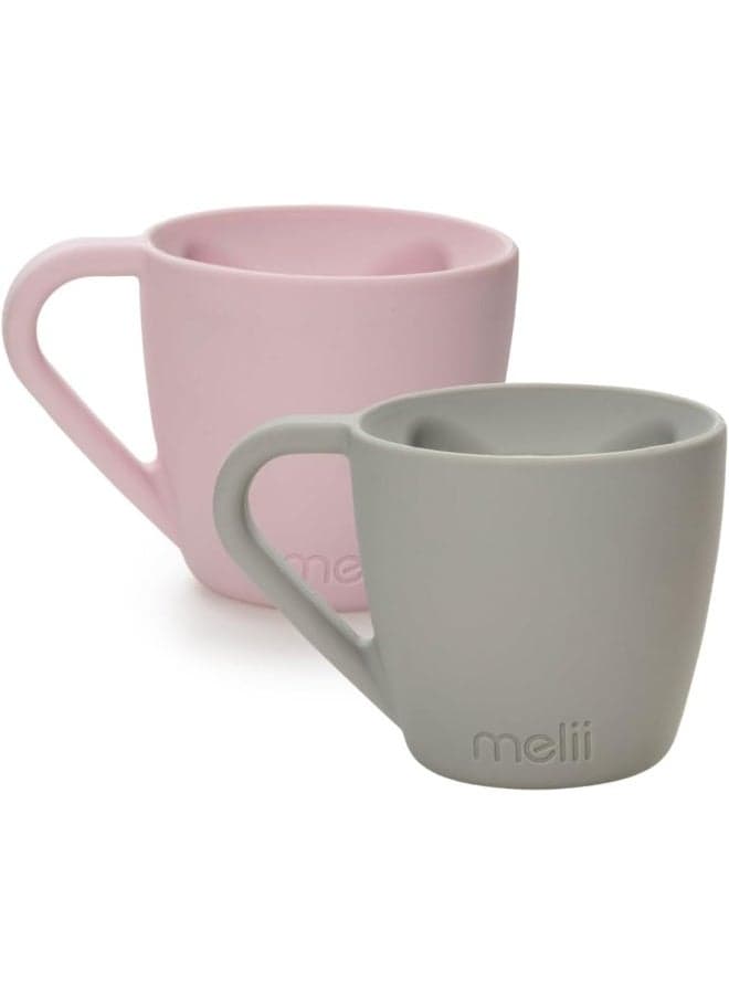 Silicone Mug for Kids 6.8 oz - Pretend Play, Durable, BPA Free, Food Grade Silicone Cup for Hot and Cold Drinks - Dishwasher & Microwave Safe, 2 Pack - Pink & Grey