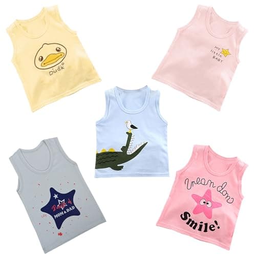 MumsLap T-Shirt 100% Cotton Innerwear Vests for Comfortable and Breathable for Baby Boys & Baby Girls | Summer Wear Kids Sando Baniyan Sleeveless Tshirt Multicolor (0-3 Months) Pack of 5