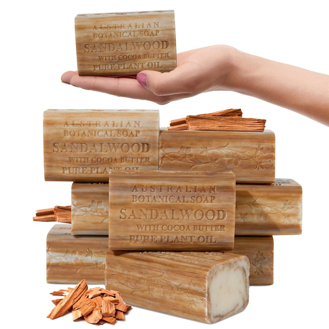 Australian Botanical Soap 66 OZ Sandalwood and Cocoa Butter Triple Milled Bars made with a Natural Soap Base and Enriched with Organic Shea Butter Pack of 8