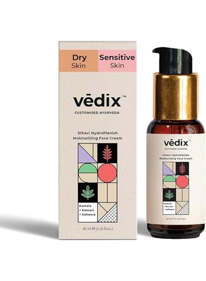 Vedix Sthavi HydroPlenish Moisturizing Face Cream For Dry/Sensitive Skin With Lotus, Aloe Vera and Usheera l Customized Ayurvedic Face Moisturizer - 40 ml