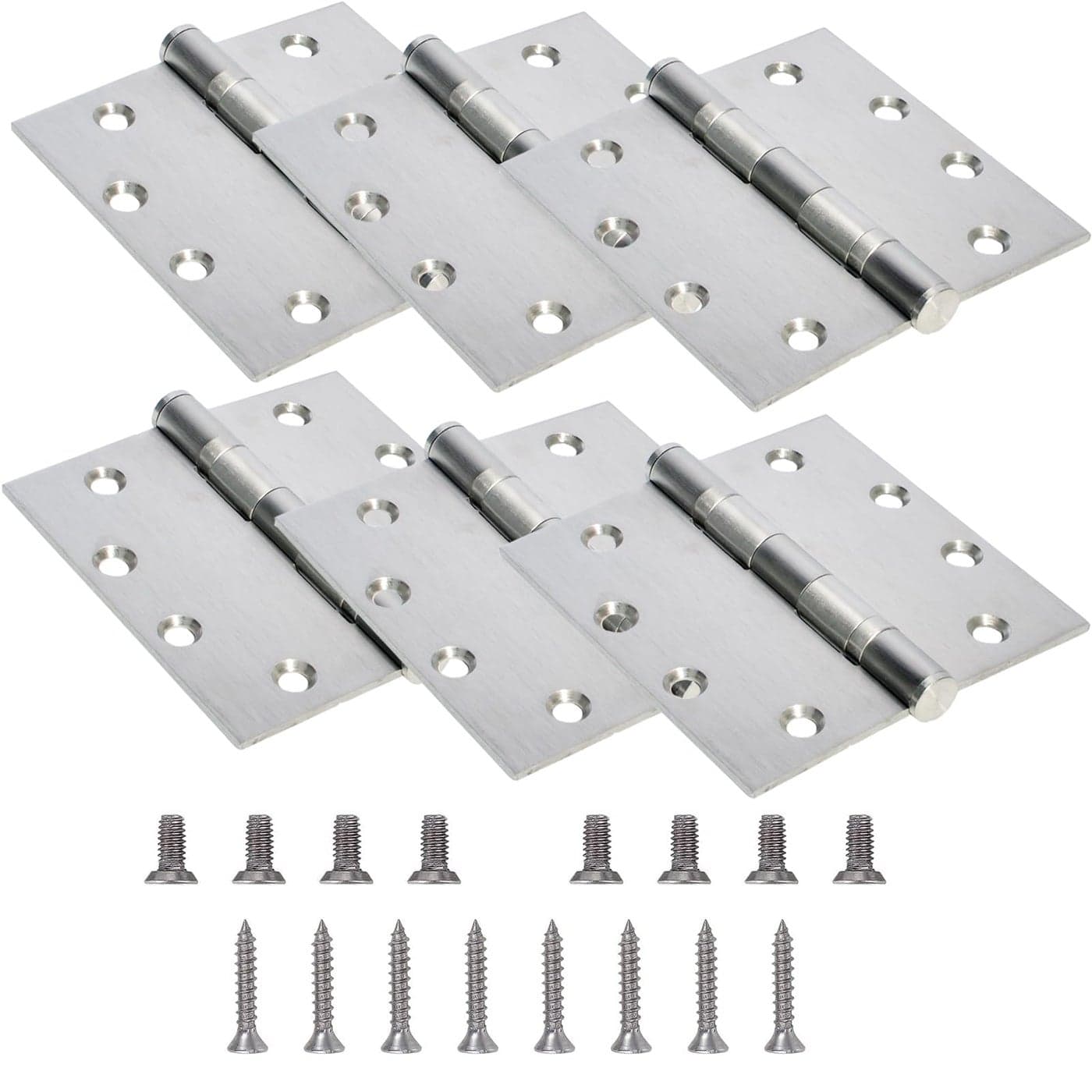 6Pack 45 inch X 45 inch Heavy Duty Commercial Door Hinge Thickened with Silent Steel Plain Ball Bearing Thickness 3 mm Stainless Steel Door Hinges Square Corners with 48 Screws Silver