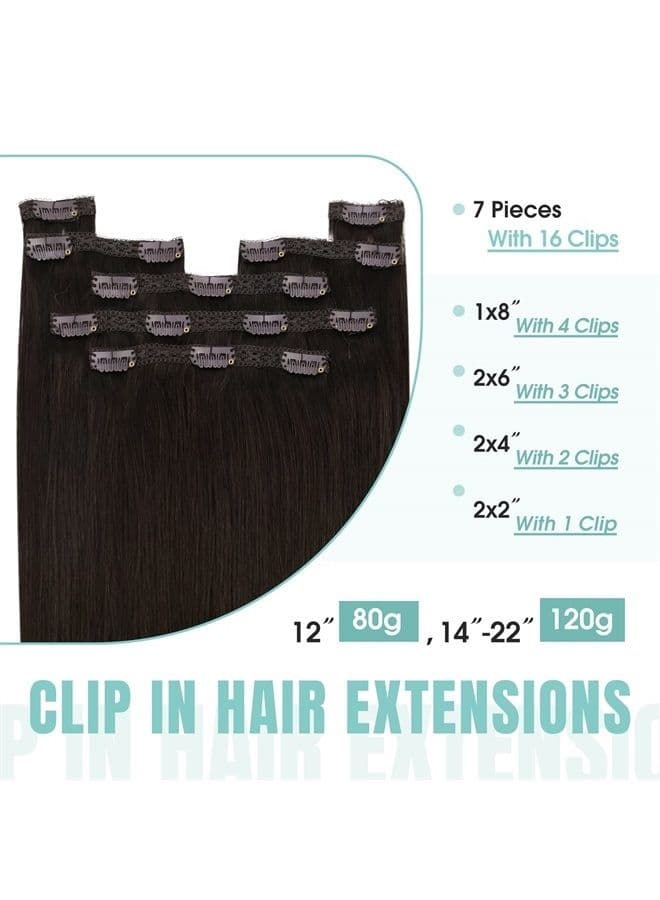 Clip in Hair Extensions Real Human Hair Darkest Brown 20 inch Real Human Hair Clip in Extensions Darkest Brown #2 Clip in Hair Extensions Human Hair Brown Clip in Hair Extensions 7pcs 120g