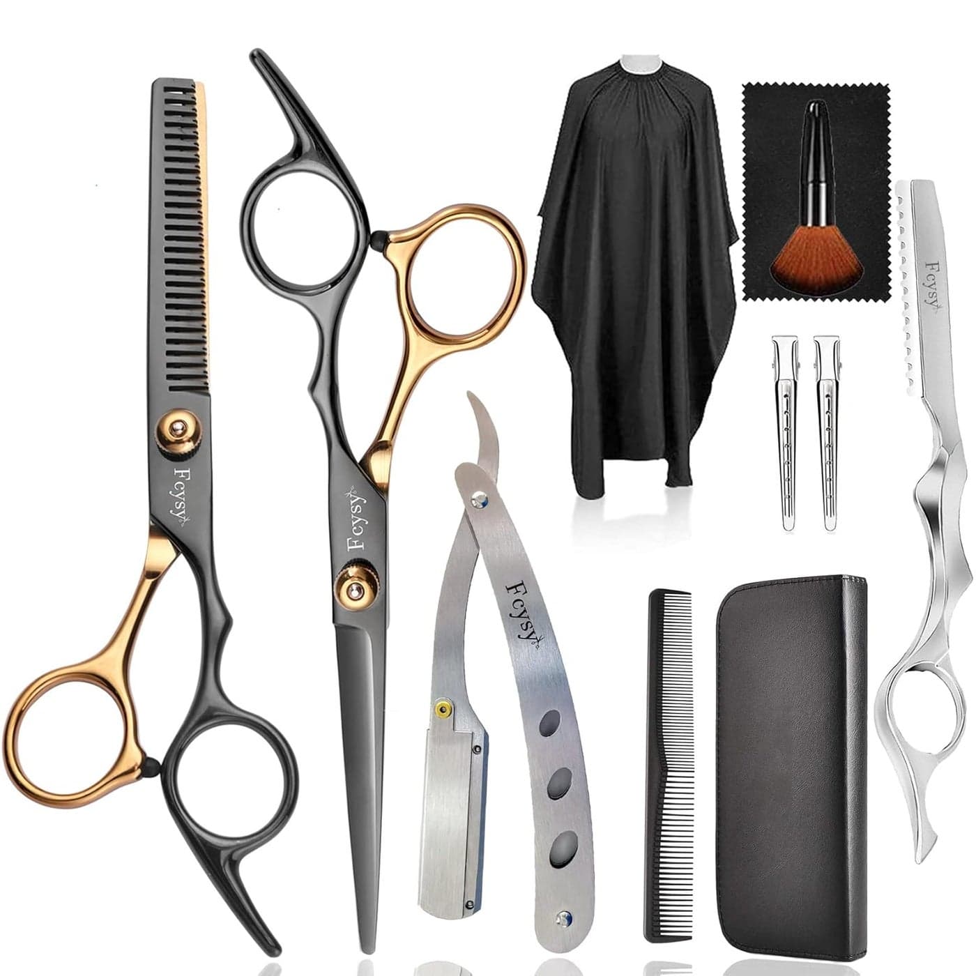 Professional Fcysy Hair Cutting Scissors Kit Barber Hairdresser Shears Thinning Scissors Set Straight Edge Razor Salon Supplies for Men Tijeras De Peluqueria Profesional