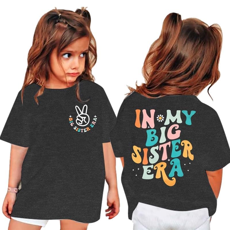 Big Sister Shirt Toddler in My Big Sister Era Shirts Promoted to Big Sister Tees Baby Girls Announcement Short Sleeve Tops Dark Grey