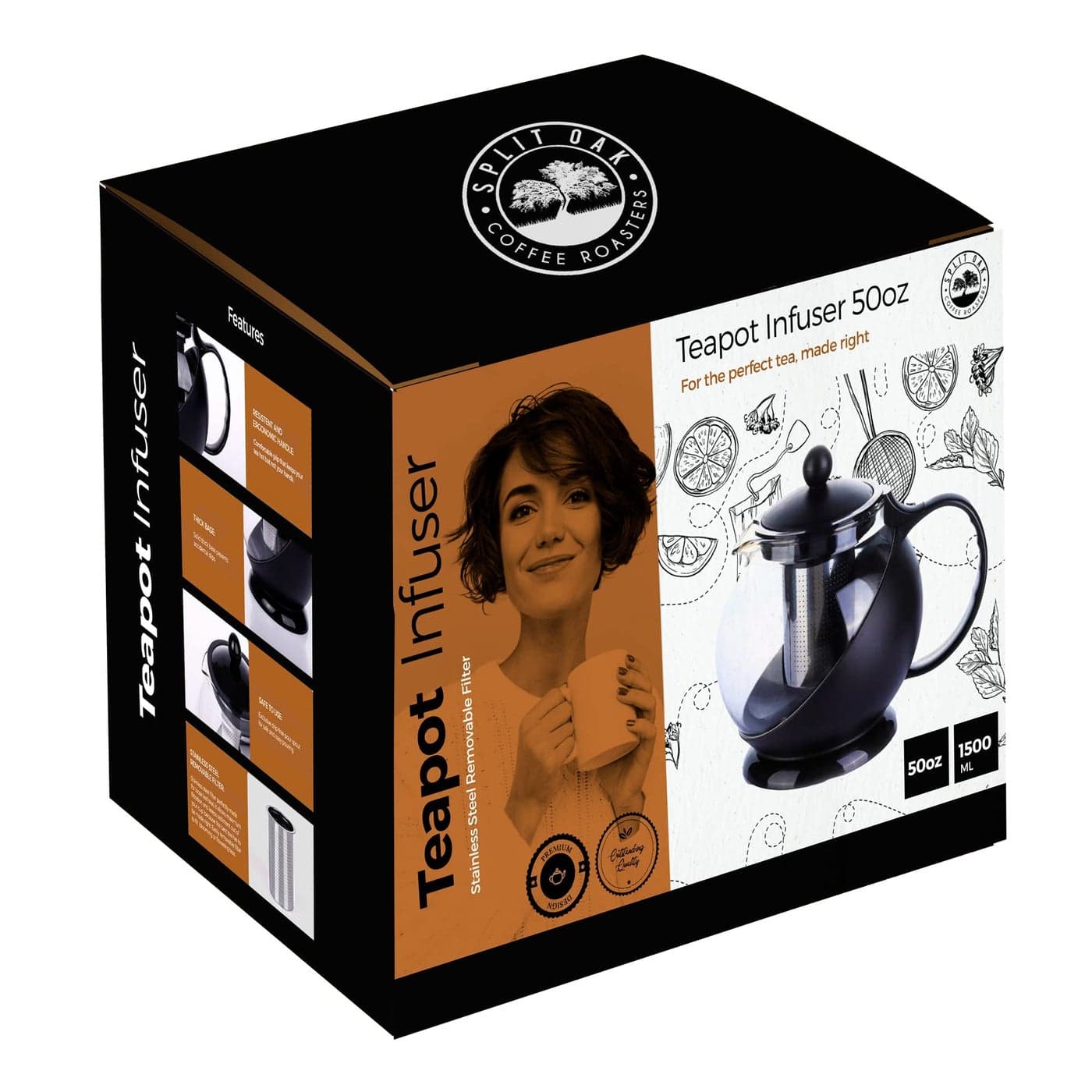 LARGE GLASS TEAPOT KETTLE WITH INFUSER AND FILTER FOR LOOSE TEA DISHWASHER SAFE 50OZ 1500ML BREW TEA POT HALF MOON HEAT RESISTENT HERBAL TEA MAKER BEST VALUE FOR MONEY