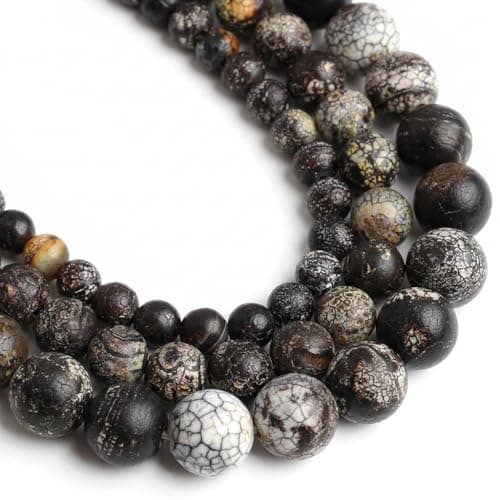 Yochus 45pcs Round Loose Black Crack Old Agate Beads for Bracelet Beads8mm Gemstone Bead Round Loose Stone Beads for Jewelry Making DIY Bracelet Necklace Earrings