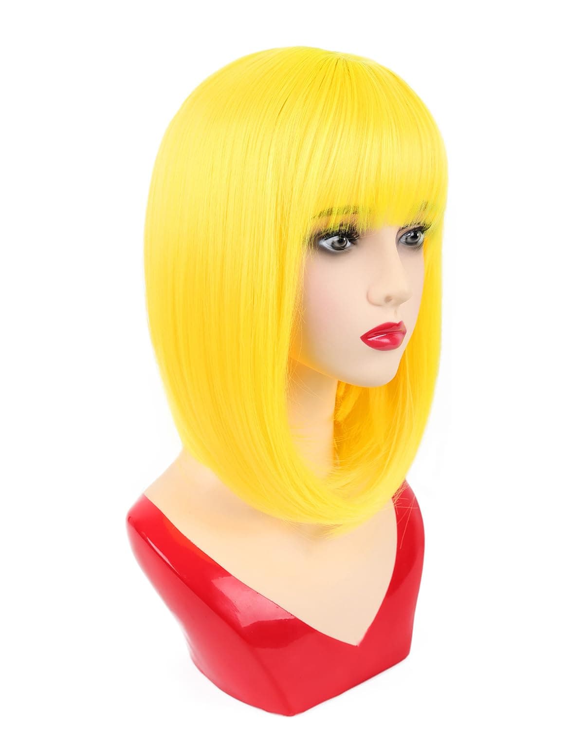 NOTICEME Yellow Bob Wig with Bangs Short Straight Costume Yellow Wig for Women Cosplay Synthetic Hair 14in