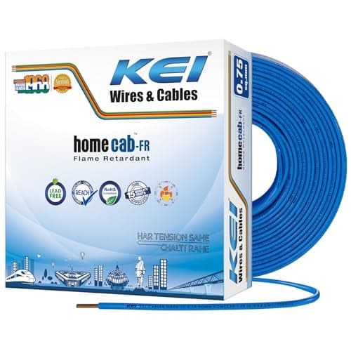 KEI WIRES & CABLES Homecab 0.75 sqmm 1 Core Copper Flame Retardant House Wire PVC Insulated Cable for Domestic & Industrial Electrical Wiring (Blue, 90 Meters)