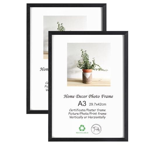 LYYYXGYP A3 Black Wood Picture Frame 2 Pack 11.7x16.5 Inch Solid Wooden Photo Frame Gallery Poster Frame with Plexiglass for Wall Hanging