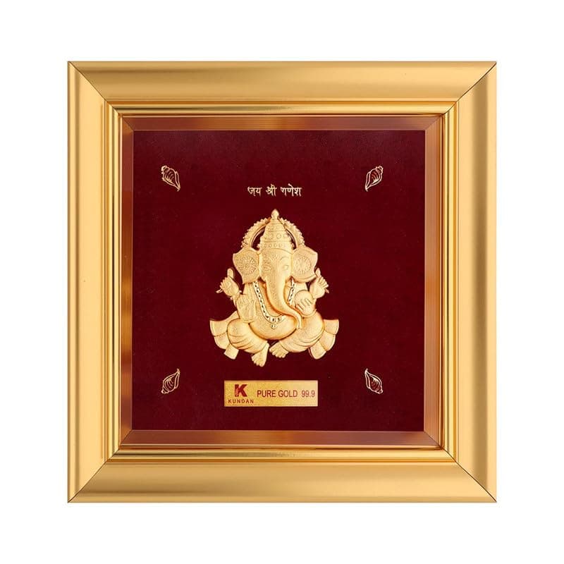 KUNDAN 24k Gold Foiled Artwork Ganesha Frame (S0) 13 * 13cm