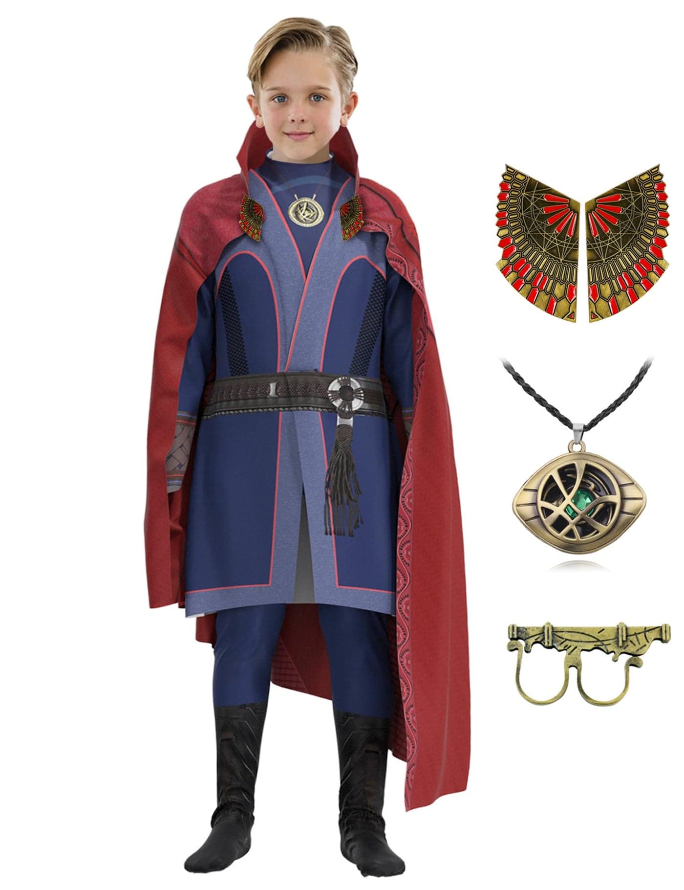 CICOCI Kids Strange Costume Cosplay Dr Cape Jumpsuit Ring Props with Magic Power Necklace(size 160)