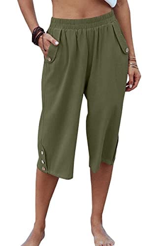 Veatzaer Short Pants Women Lightweight Cropped Trousers LightCapri PantswithPockets(Green,S)