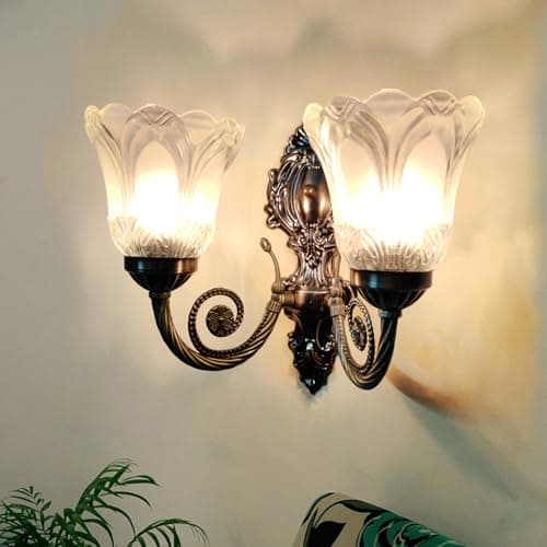 WHITERAY Black Antique Designer Imported Wall Light wall lamp for Bedroom, Living Room,Kitchen, Bars, malls, Besides the Bed, Balcony Home Decoration (1107 (Double) ((1107 (Double), with Bulb)