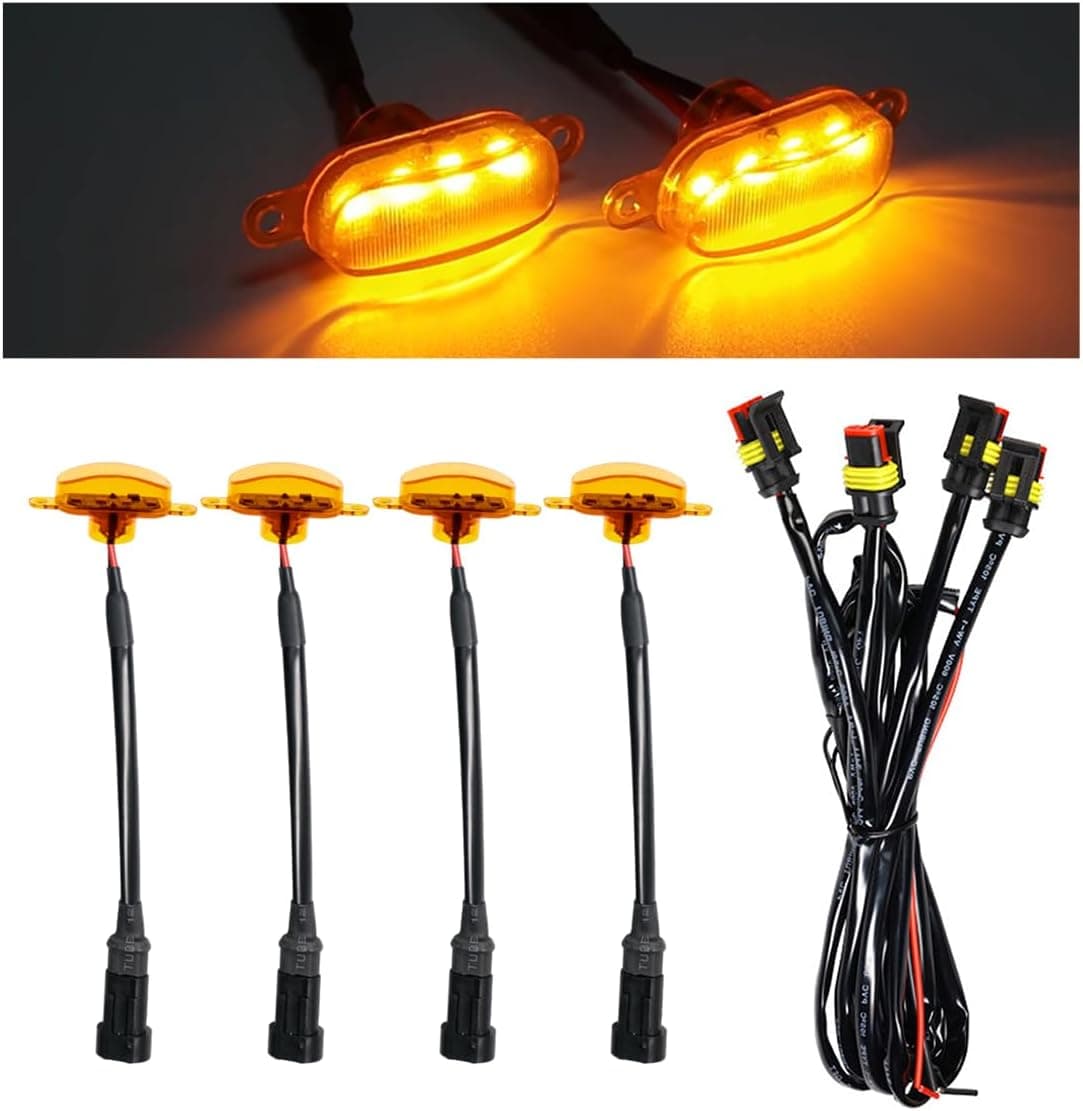 Ohleats 4PCS LED Front Grille Light with Wiring Harness - Waterproof Decorative Lamp for F150 F250 F350 (Yellow)