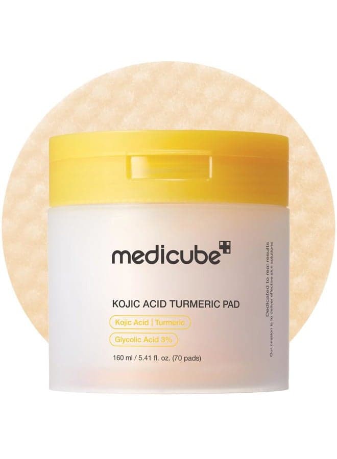 Toner Pads Kojic Acid Turmeric Clarifying Toner Pad for Troubled Skin & Use After Spot Care, Soothing with Kojic Acid, Turmeric, Niacinamide, Glycolic Acid, Korean Skin Care, 70 Pads (1 Pack)