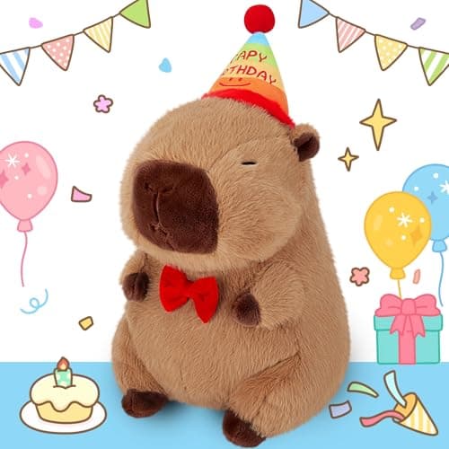 Achwishap Capybara PlushHappy Birthday Capybara Stuffed AnimalCute Plushies Capybaras Plush ToysKawaii Plushie Stuffed Toy with Birthday Hat Plushie for Kids Adults Birthdays GiftsBrown 12